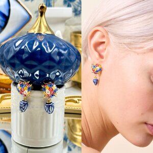 🆕 LES NEREIDES 🧿 NIB Flower Bouquet And Ceramic Bead Earrings